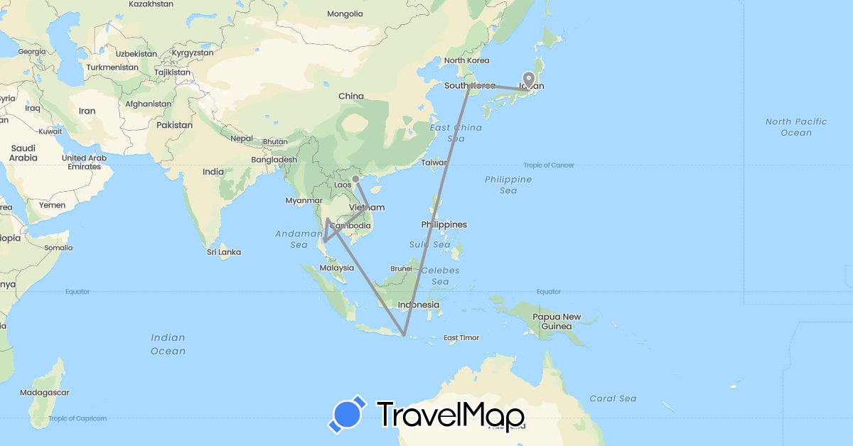 TravelMap itinerary: plane in Indonesia, Thailand, Vietnam (Asia)